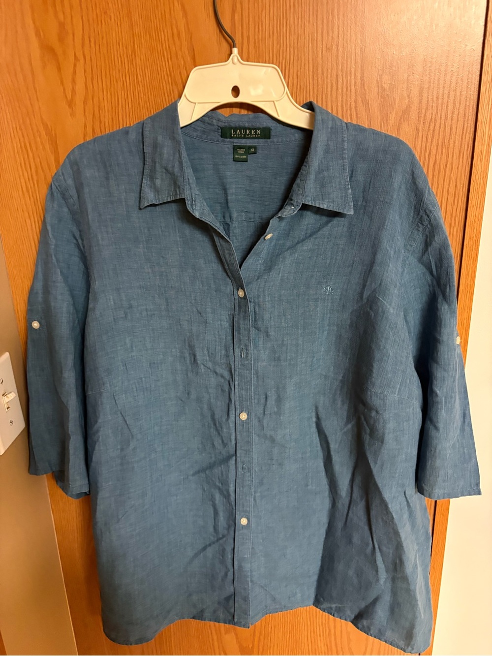 Lauren Ralph Lauren Casual Blue Linen Button-Down Shirt